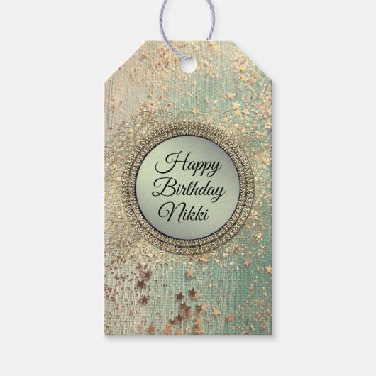 グリタリースターダストオングリーンティール(緑がかった色) ギフトタグ (正面)