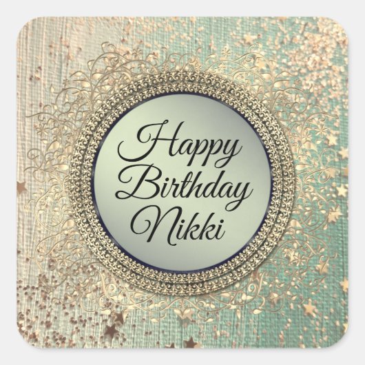 グリタリースターダストオングリーンティール（緑がかった色） スクエアシール (正面)