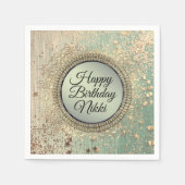 グリタリースターダストオングリーンティール（緑がかった色） スタンダードカクテルナプキン (正面)