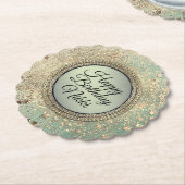 グリタリースターダストオングリーンパーソナライズされた誕生日 ペーパーコースター (アングル)