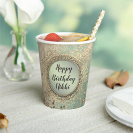 グリタリースターダストオングリーン誕生日 パーソナライズされた 紙コップ