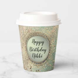 グリタリースターダストオングリーン誕生日 パーソナライズされた 紙コップ