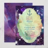 グリタリービーチヒトデ航海のブライダルシャワー 招待状 (正面/裏面)
