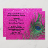 グリタリーピンクピーコック結婚式招待状 招待状 (正面/裏面)