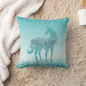 グリッガーリーツアクアターコイズグリッターユニコーン クッション (ブランケット)