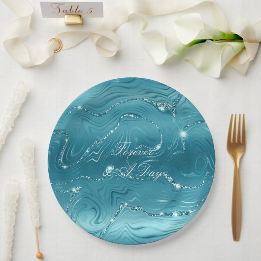 グリッジアクアブルー結婚ズ ペーパープレート (ウェディング)