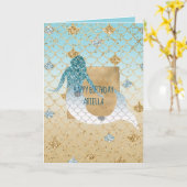 グリッジアクアマーメイドブルー金ゴールドスパークルグリッター      カード (黄色い花)