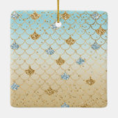 グリッジアクアマーメイドブルー金ゴールドスパークルグリッター セラミックオーナメント (裏面)