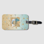 グリッジアクアマーメイドブルー金ゴールドスパークルグリッター ラゲッジタグ (正面横)