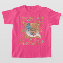 グリッジアクアマーメイドブルー金ゴールドスパークルグリッター      Tシャツ