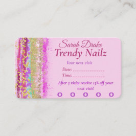 グリッジウォーターカラーピンクパープル金ゴールドネイルサロン 名刺