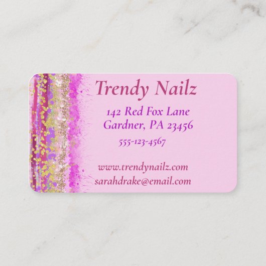 グリッジウォーターカラーピンクパープル金ゴールドネイルサロン 名刺 (裏面)