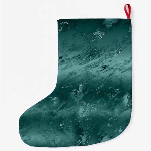 グリッジエメラルドグリーングラデーションマーブルパーソナライズされた ラージクリスマスストッキング (裏面)
