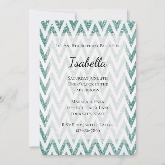 グリッジグリーンエメラルドミントジグザグストライプ 招待状 (裏面)