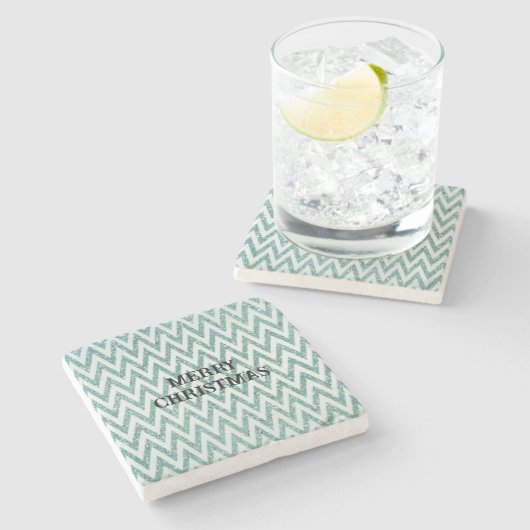グリッジグリーンホワイトシェブロンストライプクリスマス ストーンコースター (横)