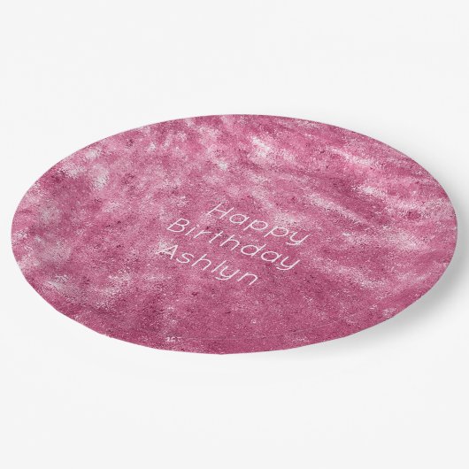 グリッジスパークルピンク誕生日 ペーパープレート (アングル)