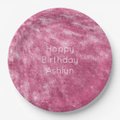 グリッジスパークルピンク誕生日 ペーパープレート (正面)