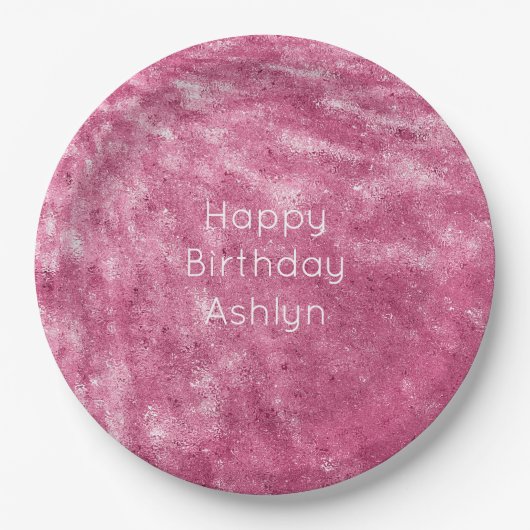 グリッジスパークルピンク誕生日 ペーパープレート (正面)