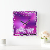 グリッジパープルプリンセスコーチ&ウマ スクエア壁時計 (ホーム)