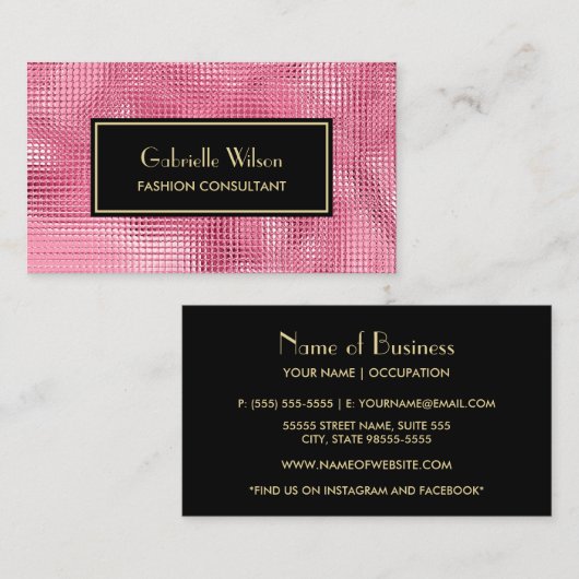 グリッジピンクのシークインフェイクパターンファッションコンサルタント 名刺 (正面/裏面)