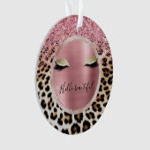 グリッジピンクグリッター金ゴールドまつ毛ヒョウ オーナメント (正面)
