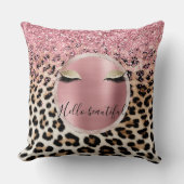 グリッジピンクグリッター金ゴールドまつ毛ヒョウ クッション (正面)