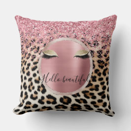 グリッジピンクグリッター金ゴールドまつ毛ヒョウ クッション
