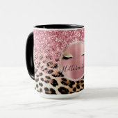 グリッジピンクグリッター金ゴールドまつ毛ヒョウ マグカップ (正面左)