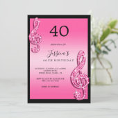 グリッジピンクミュージックノート誕生日 招待状 (スタンド正面)