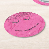 グリッジブラックアイドラッシュピンクグリッター誕生日 ラウンドペーパーコースター (アングル)