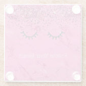 グリッジブラックアイドラッシュピンクマーブルグリッター ガラスコースター (裏面)