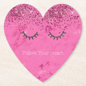 グリッジブラックアイドラッシュピンクマーブルグリッター ペーパーコースター (正面)