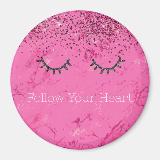 グリッジブラックアイドラッシュピンクマーブルグリッター マグネット (正面)