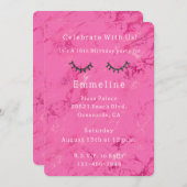 グリッジブラックグリッターまつ毛ピンク誕生日 招待状 (正面/裏面)