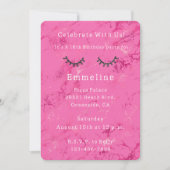 グリッジブラックグリッターまつ毛ピンク誕生日 招待状 (正面)