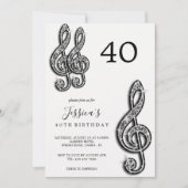 グリッジブラックミュージックノート誕生日 招待状 (正面)