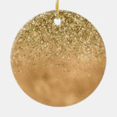 グリッジマーメイドブルー金ゴールドスパークルグリッター グラデーション セラミックオーナメント (裏面)