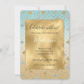 グリッジマーメイドブルー金ゴールドスパークルグリッター グラデーション 招待状 (正面)