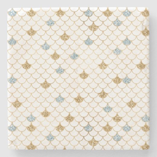 グリッジマーメイドブルー金ゴールドスパークルグリッター ストーンコースター (正面)