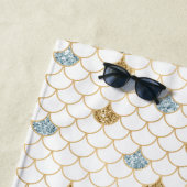 グリッジマーメイドブルー金ゴールドスパークルグリッター ビーチタオル (インサイチュ)