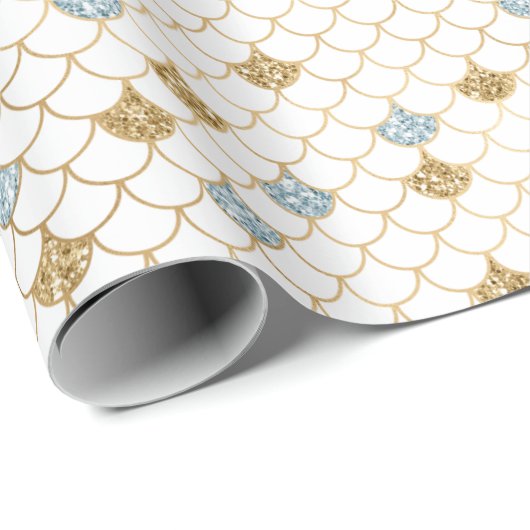グリッジマーメイドブルー金ゴールドスパークルグリッター ラッピングペーパー (ロールコーナー)