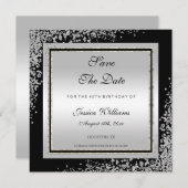 グリッジーシルバー紙吹雪コーナーズ誕生日 セーブザデート (正面/裏面)