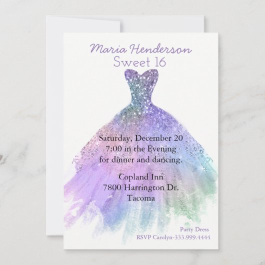 グリッジーパーティードレススイート16誕生日招待状 招待状 (正面)