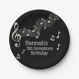 グリッジーブラック&ホワイトミュージカルノート誕生日 ペーパープレート