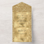 グリッジ金ゴールドホワイトグラムグリッタースパーストライプクル   オールインワン招待状 (内側)