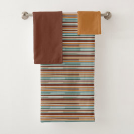 グリッスタイリッシュチストライプーパターンテラコッタオレンジ バスタオルセット