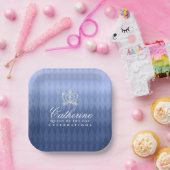 グリッタリングクラウンラグジュアリーブルー ペーパープレート (パーティー)