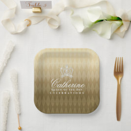 グリッタリングクラウンラグジュアリー金ゴールド ペーパープレート