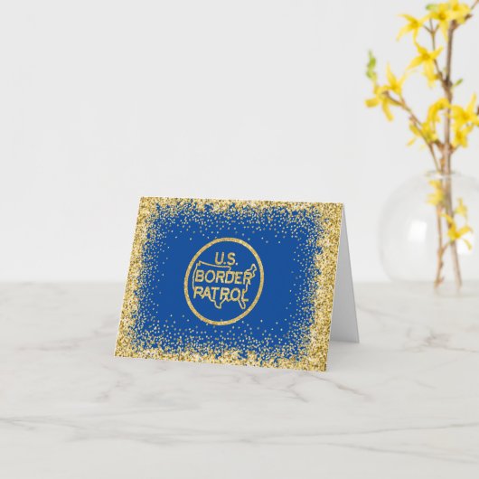 グリッタリーなアメリカ国境警備隊ロゴのクリスマスカード カード (黄色い花)