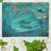 グリッタリーアクア絵を描ストロークボスレディ キッチンタオル (折り畳み)